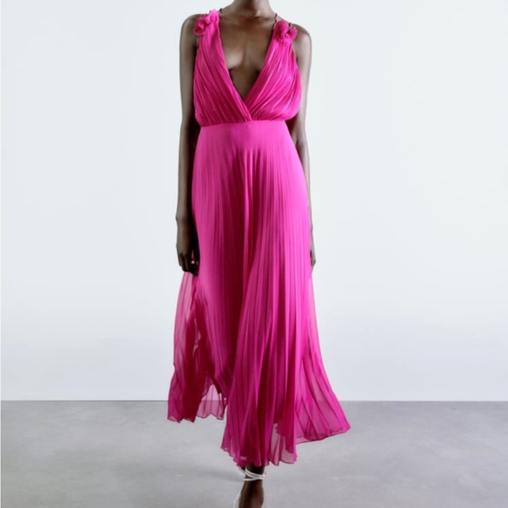 Zara Pink Pleated Slip Dress